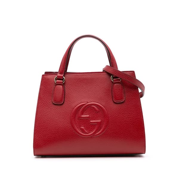 Pre-owned Gucci Medium Dollar Calf Soho Top Handle Convertible Tote Red