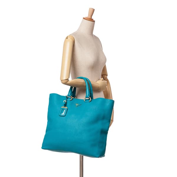 Pre-owned Prada Vitello Daino Open Convertible Tote Blue