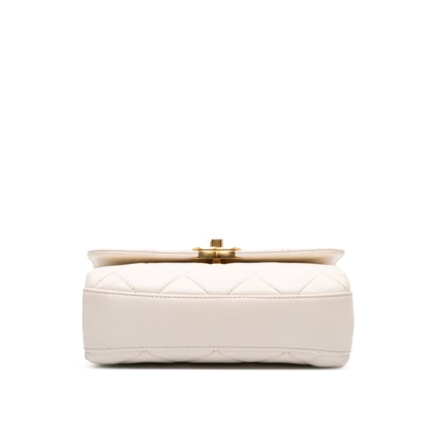 Pre-owned Chanel Mini Quilted Lambskin Crystal Logo Letters Chain Flap White