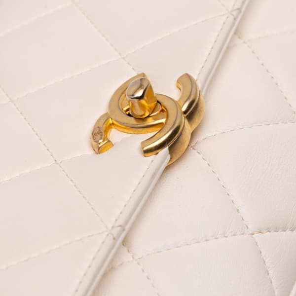 Pre-owned Chanel Mini Quilted Lambskin Crystal Logo Letters Chain Flap White