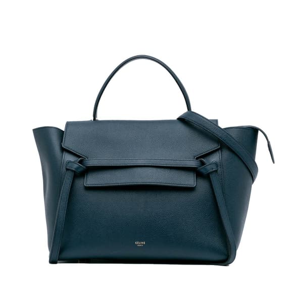Pre-owned Celine Mini Grained Calfskin Belt Satchel Blue