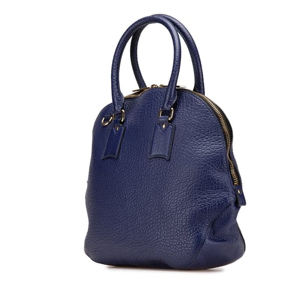 Pre-owned Burberry Large Grained Calfskin Heritage Orchard Bowling Bag Blue