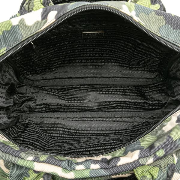Pre-owned Prada Canvas Camouflage Cordura Satchel Green