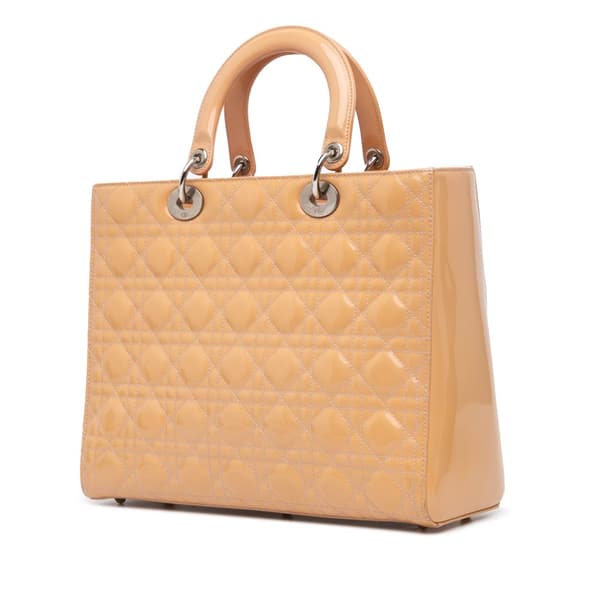 Pre-owned Dior Large Patent Cannage Lady Dior Brown