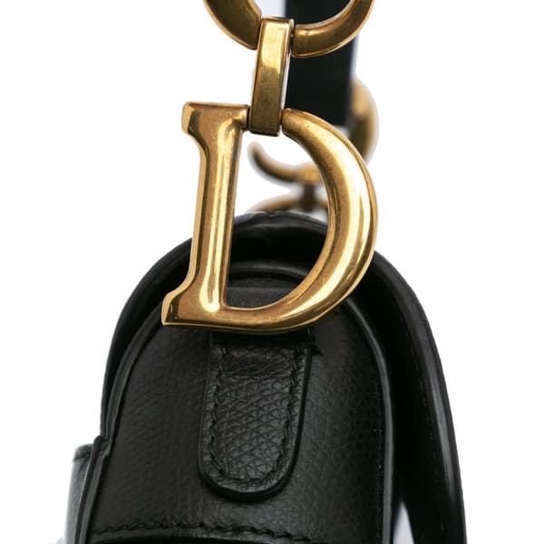 Pre-owned Dior Mini Grained Calfskin Saddle Black