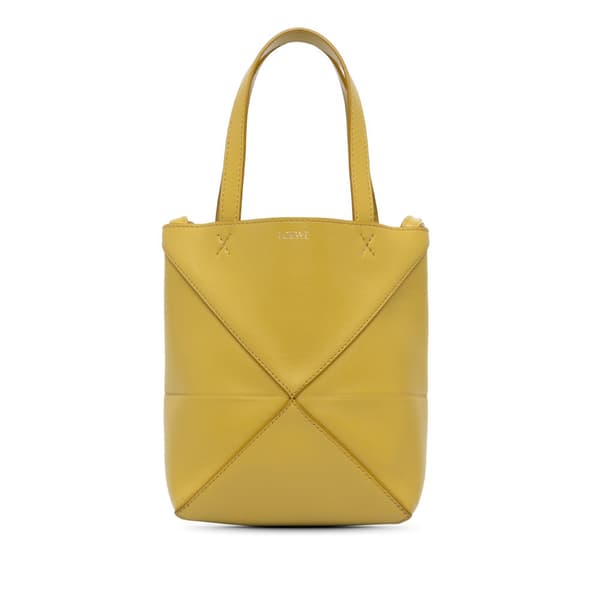 Pre-owned LOEWE Mini Calfskin Puzzle Fold Tote Yellow