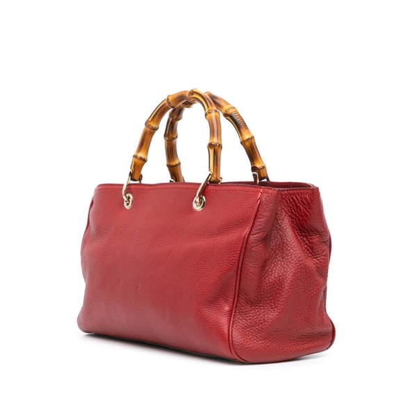 Pre-owned Gucci Medium Calfskin Bamboo Shopper Satchel Red