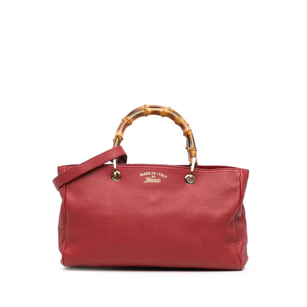 Pre-owned Gucci Medium Calfskin Bamboo Shopper Satchel Red