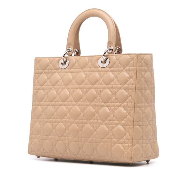Pre-owned Dior Large Lambskin Cannage Lady Dior Brown