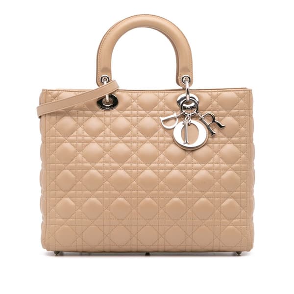 Pre-owned Dior Large Lambskin Cannage Lady Dior Brown