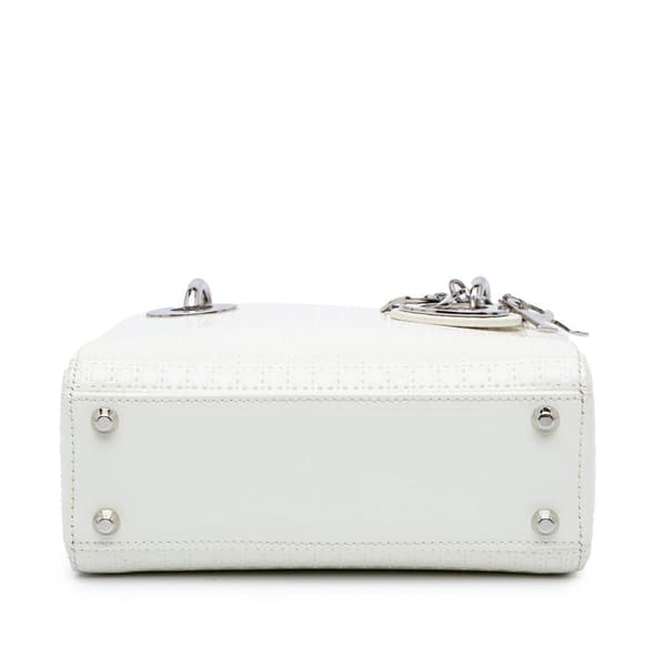 Pre-owned Dior Mini Patent Microcannage Lady Dior White