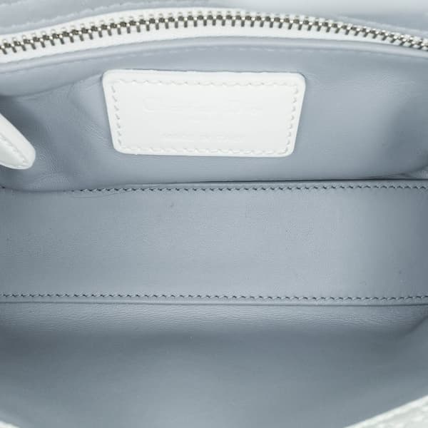 Pre-owned Dior Mini Patent Microcannage Lady Dior White