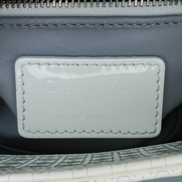 Pre-owned Dior Mini Patent Microcannage Lady Dior White