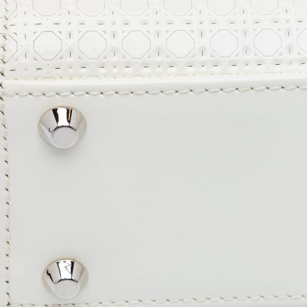 Pre-owned Dior Mini Patent Microcannage Lady Dior White