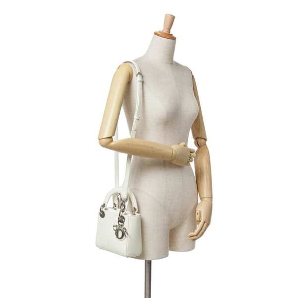 Pre-owned Dior Mini Patent Microcannage Lady Dior White