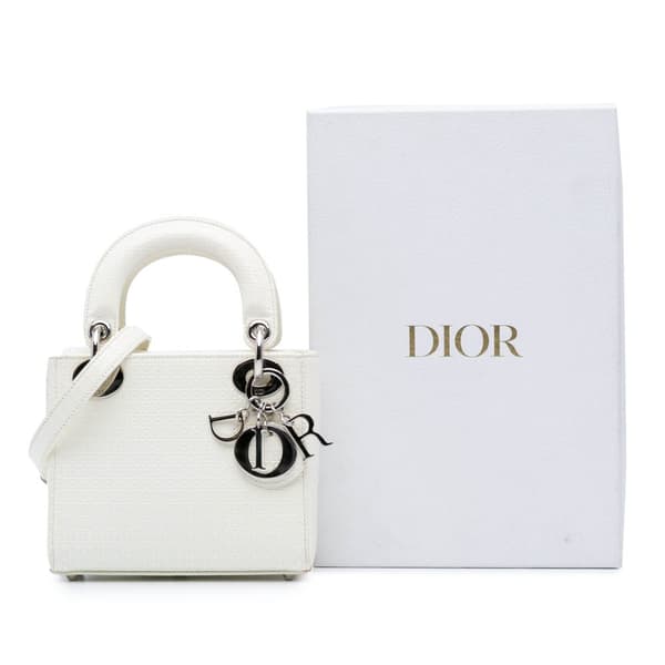 Pre-owned Dior Mini Patent Microcannage Lady Dior White