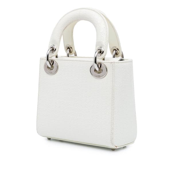 Pre-owned Dior Mini Patent Microcannage Lady Dior White
