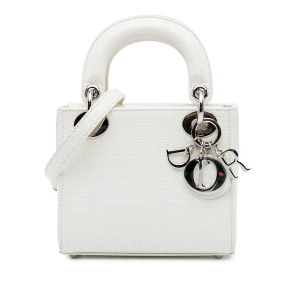 Pre-owned Dior Mini Patent Microcannage Lady Dior White