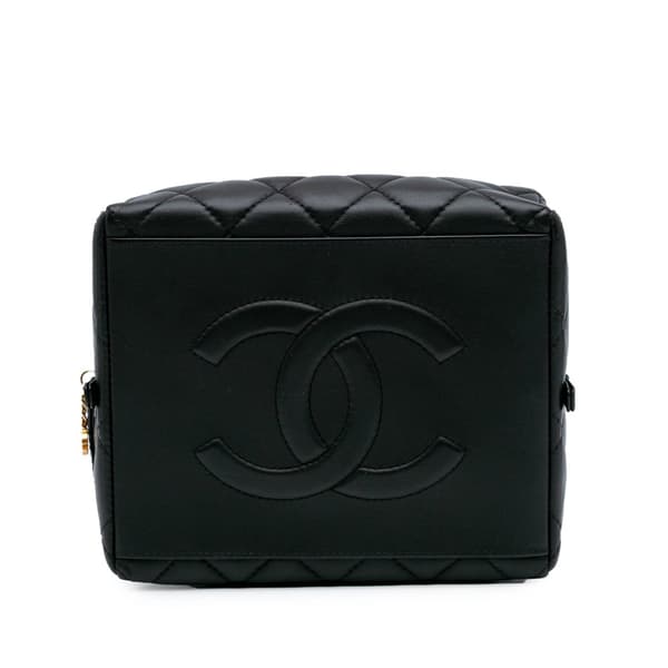 Pre-owned Chanel Métiers d'Art CC Quilted Lambskin Box Top Handle Satchel Black