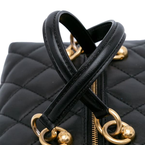 Pre-owned Chanel Métiers d'Art CC Quilted Lambskin Box Top Handle Satchel Black