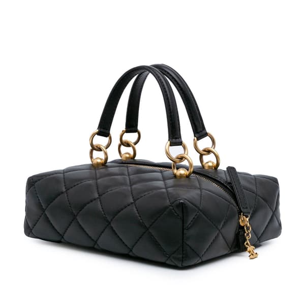 Pre-owned Chanel Métiers d'Art CC Quilted Lambskin Box Top Handle Satchel Black