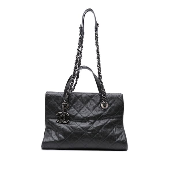 Pre-owned Chanel CC Quilted Crumpled Caviar Crave Tote Black