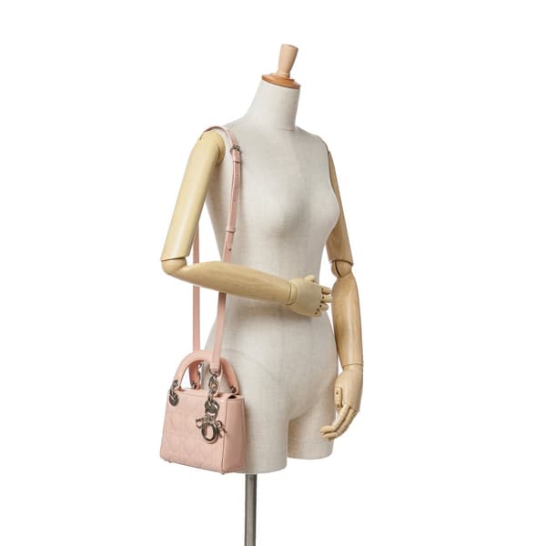 Pre-owned Dior Mini Patent Cannage Lady Dior Pink