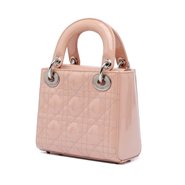 Pre-owned Dior Mini Patent Cannage Lady Dior Pink