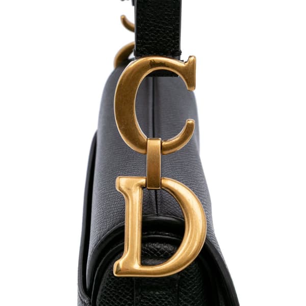 Pre-owned Dior Mini Grained Calfskin Saddle Black