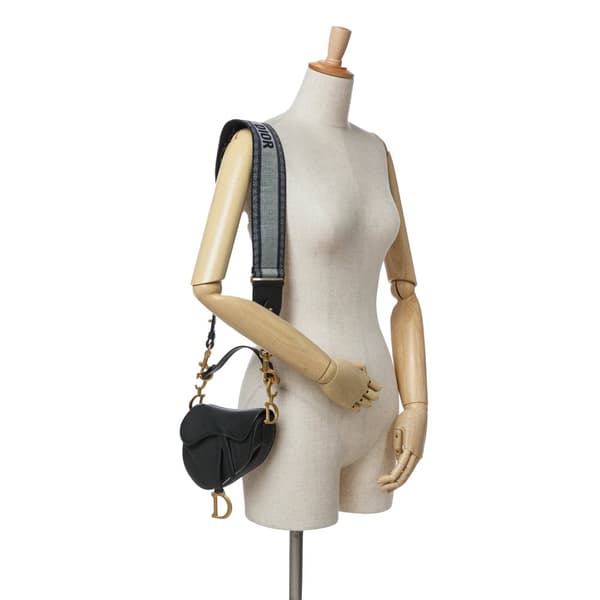 Pre-owned Dior Mini Grained Calfskin Saddle Black