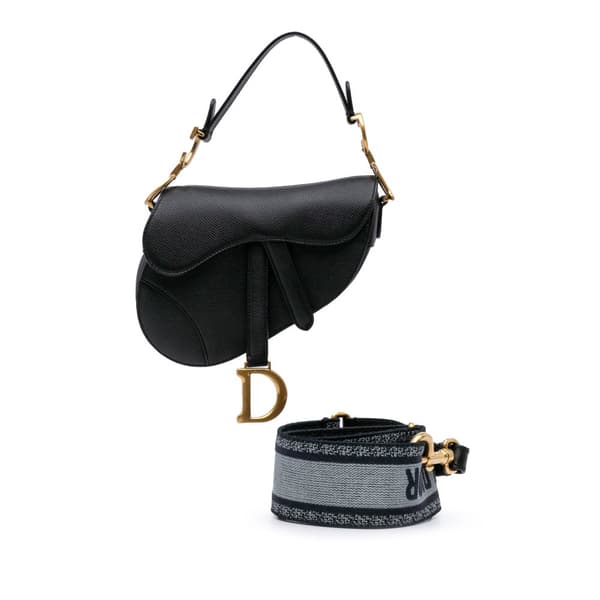 Pre-owned Dior Mini Grained Calfskin Saddle Black