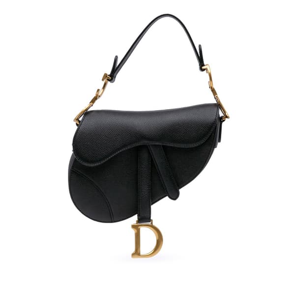 Pre-owned Dior Mini Grained Calfskin Saddle Black