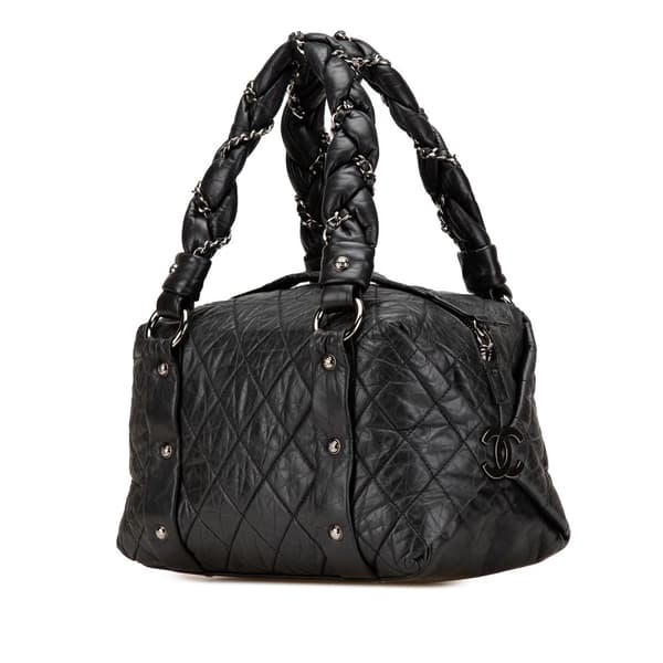 Pre-owned Chanel Small Distressed Lambskin Lady Braid Tote Black