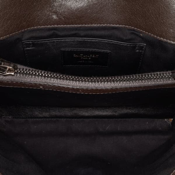 Pre-owned Saint Laurent Medium Monogram Chevron Sheepskin College Bag Brown
