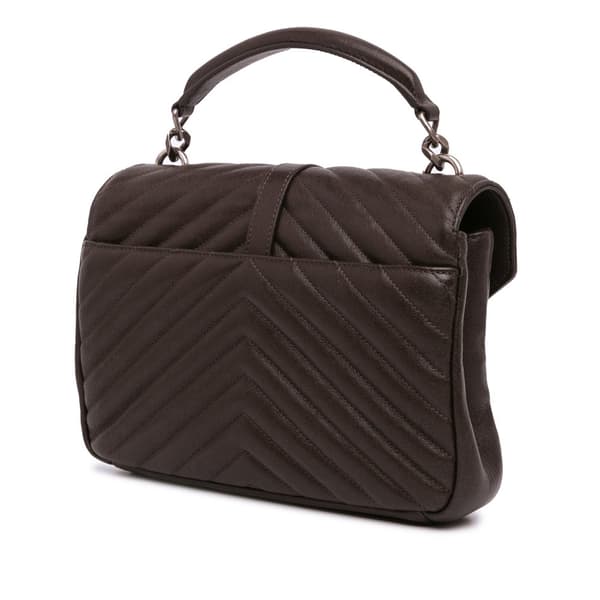 Pre-owned Saint Laurent Medium Monogram Chevron Sheepskin College Bag Brown