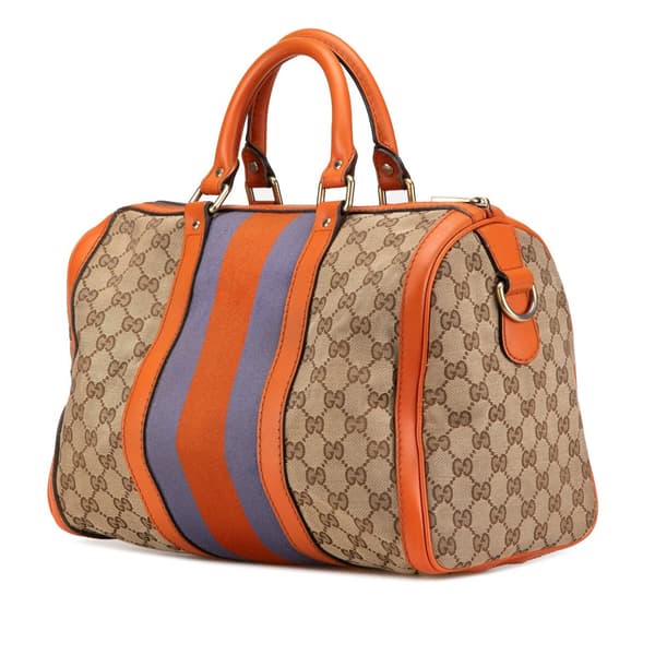 Pre-owned Gucci GG Canvas Web Joy Boston Bag Brown