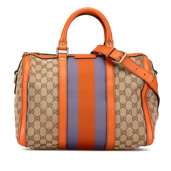 Pre-owned Gucci GG Canvas Web Joy Boston Bag Brown
