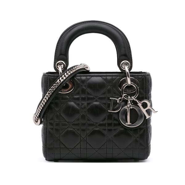 Pre-owned Dior Mini Lambskin Cannage Lady Dior Black