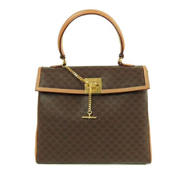 Pre-owned Celine Macadam Coated Canvas Top Handle Bag Brown