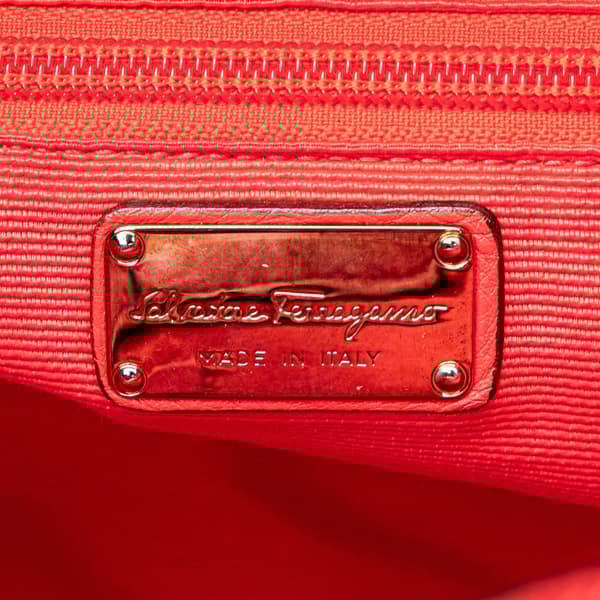 Pre-owned Ferragamo Nylon Vara Shoes Satchel Red
