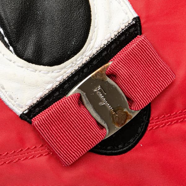 Pre-owned Ferragamo Nylon Vara Shoes Satchel Red