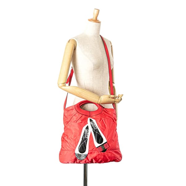 Pre-owned Ferragamo Nylon Vara Shoes Satchel Red