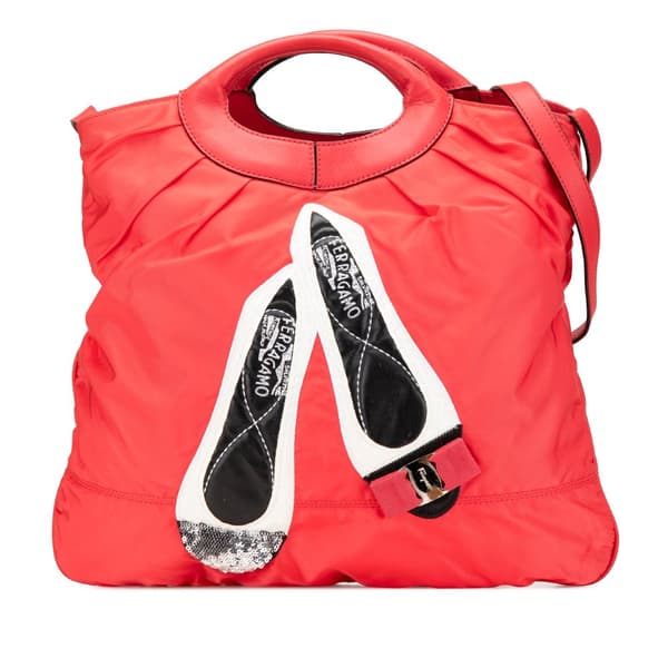 Pre-owned Ferragamo Nylon Vara Shoes Satchel Red