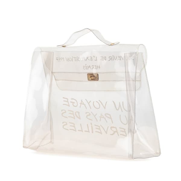 Pre-owned Hermès Vinyl Souvenir De L'Exposition Kelly Handbag White