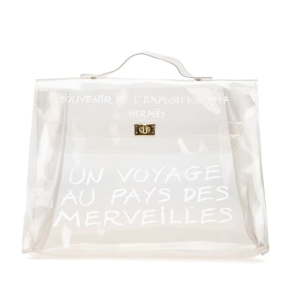 Pre-owned Hermès Vinyl Souvenir De L'Exposition Kelly Handbag White