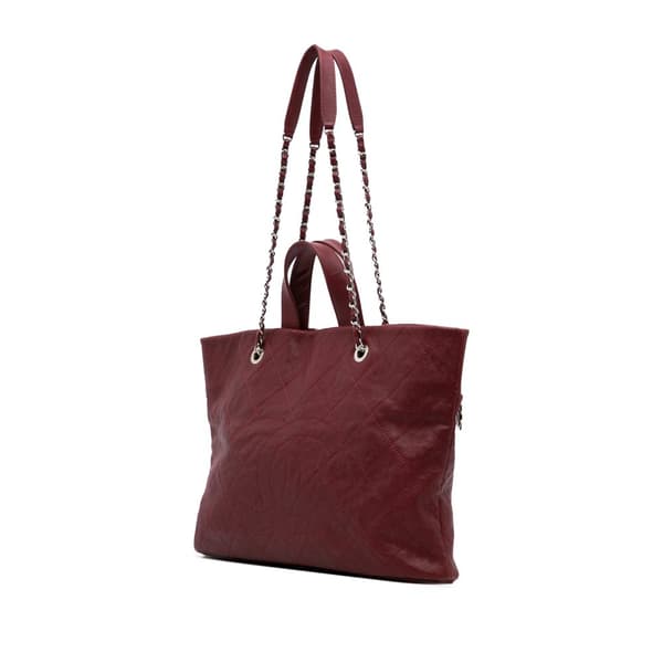 Pre-owned Chanel CC Quilted Caviar Tote Red