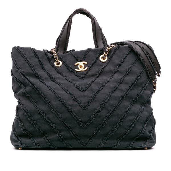 Pre-owned Chanel Chevron Canvas Cuba Patchwork Shopper Tote Blue