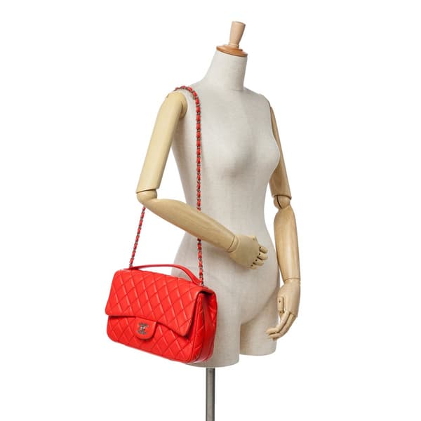 Pre-owned Chanel Jumbo Lambskin Easy Carry Flap Satchel Red