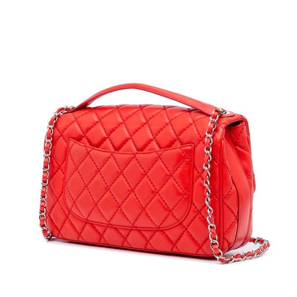Pre-owned Chanel Jumbo Lambskin Easy Carry Flap Satchel Red