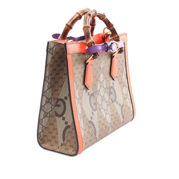 Pre-owned Gucci Small GG Supreme Diana Satchel Brown